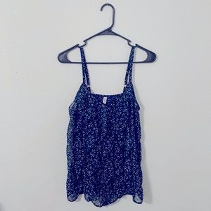 Navy Blue Ruffle Cami with Horseshoe pattern